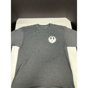 Ruger Mens Gray Graphic Logo Firearm T-Shirt Medium Made in USA Faded Tag